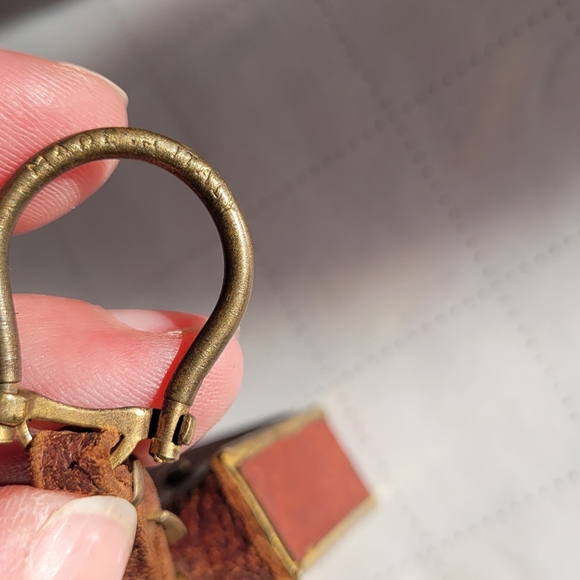 Vintage Miniature Deck Of Cards Leather Keychain Fob Brass Frame Italian Leather - Picture 2 of 8